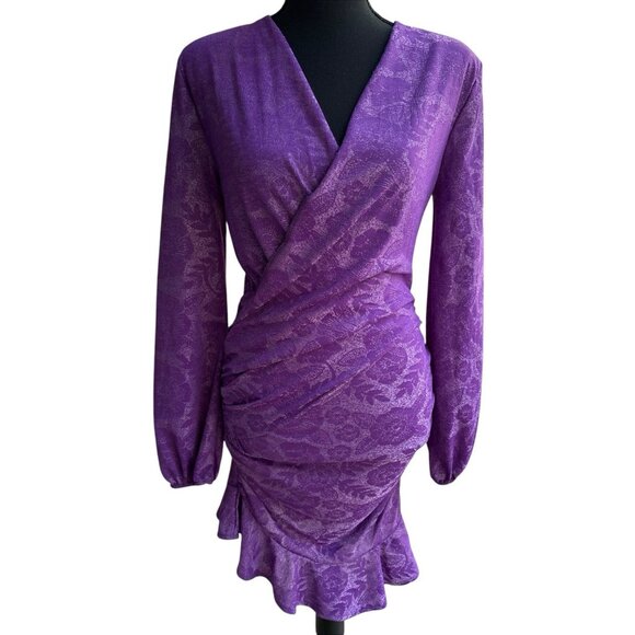 Zara Dresses & Skirts - ZARA Dress Size Large Purple Floral Long Sleeve Faux Wrap Front Ruffle READ